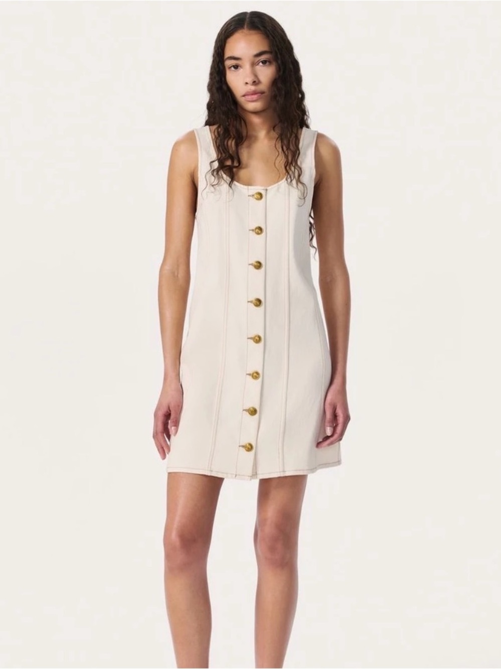rag & bone Laney Denim Dress Featherweight in Ecru Sleeveless Button-Up Size 2